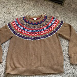 J Crew fair isle gingerbread color sweater. Perfect holiday addition!